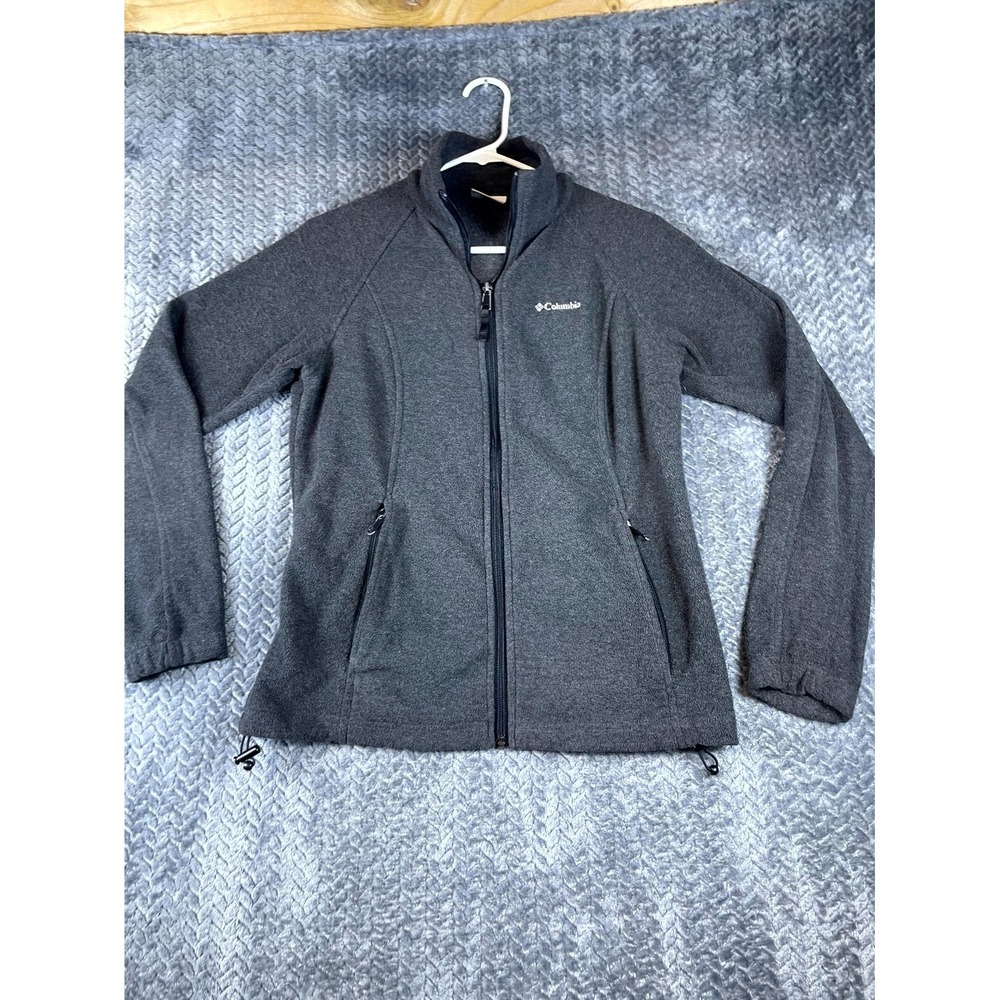 Columbia Fleece Jacket Womens Medium Black Curved Hem Outdoor Hiking Full Zip
